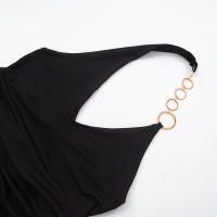 Mujer primavera verano nuevo sin mangas cuello en V sexy anillo cuello colgante camiseta top - details 1