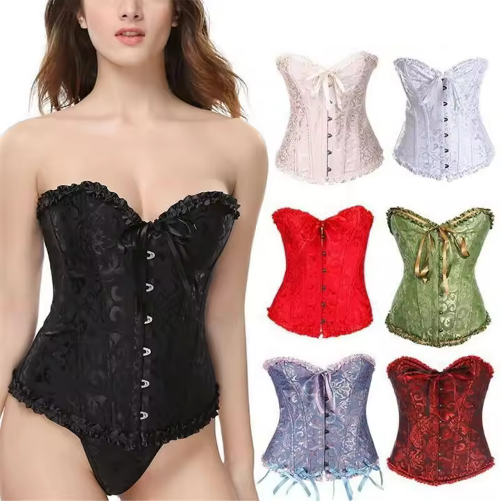 Top de Encaje Gótico para Mujer KENAIDOO Cinturón de Satén con Brocado Corset de Cintura - 1