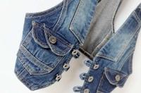 Chaqueta Ustada retro sin mangas para mujer, chaleco vaquero informal, pantalones cortos de un solo pecho para mujer - details 12