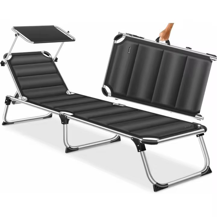 Silla portátil ergonómica con techo plegable, respaldo ajustable, tumbona de playa azul petróleo. - 1