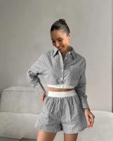Conjunto de Moda para Mujer de Primavera 2024 Camisas de Manga Corta y Larga con Rayas Shorts - details 12