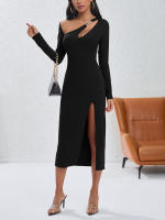 Las mujeres cortan irregularmente faldas delgadas hombros inclinados moda cuidadosa vestidos de hombro expuestos - details 11