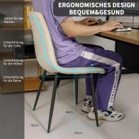 4 Sillas de Comedor Diseño a Cuadros, Tela de Lino, Patas de Metal Negro - details 2