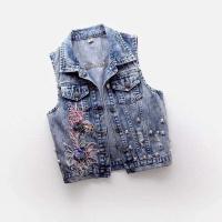 Chaqueta Corta Bordada para Mujer Chaleco Denim Perforado con Cuentas Moda de Abrigo Exterior para Niñas 2024 - details 3