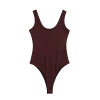 Vestido de una pieza casual ajustado de color sólido con cuello halter para mujer, verano 2025 - details 4