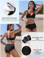 Conjunto Bikini Mujer 2 Piezas Push Up - Top Cuello V y Pantalón Cintura Alta |   Traje de baño sólido para deportes acuáticos y playa |   Tallas S-XL - details 4