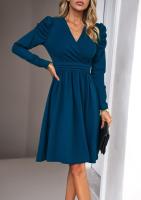 Elegante V-cuello Vestido para Mujer Color Sólido de Alta Calidad Estilo Retro Casual Moda Femenina - details 4