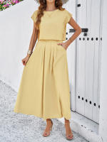 Conjunto de falda y top sin mangas de color sólido, elegante e informal para mujer, primavera verano - details 11