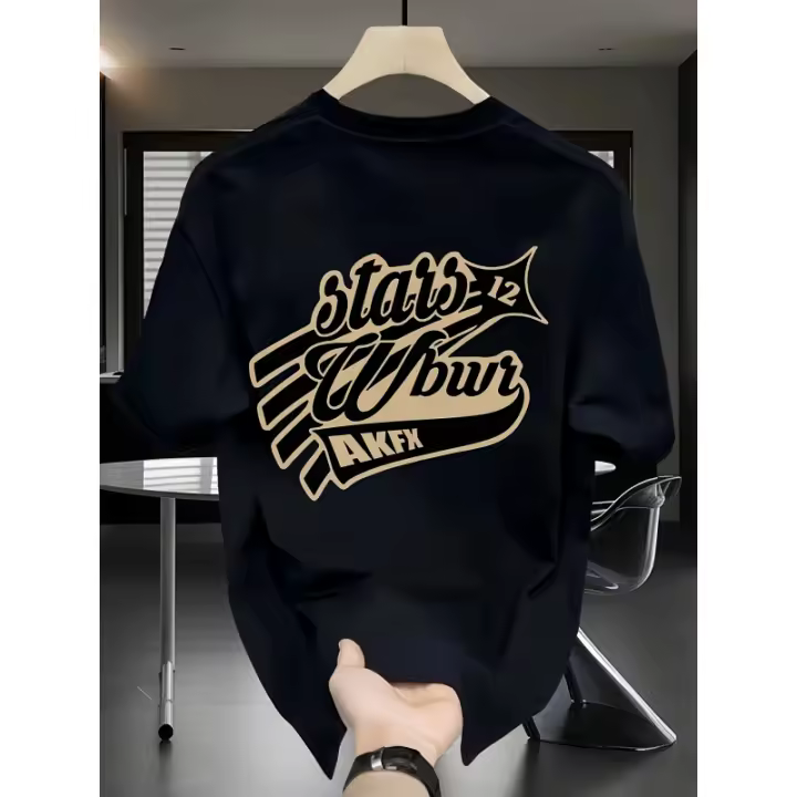 Peso pesado de los hombres100%Estampado de algodón puroTCamiseta - Patrón de Red de Estado，Camisa Casual de Verano de Manga Corta y Cuello Redondo de Ajuste Regular，Lavable a máquina, adecuado para uso diario y atuendos festivos.，Tejido cómodo y transpira - 1