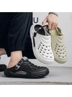 Zuecos informales para hombre, sandalias de verano 2025, zapatos de playa EVA para hombre, zapatillas ahuecadas a la moda, calzado para jardín de Color sólido con punta cerrada - details 4