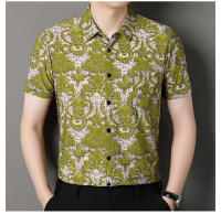 Novedad de verano, camisa de manga corta a la moda para hombre, camisa con solapa, top estampado de seda de hielo floral en relieve - details 2