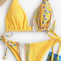 Nuevo traje de baño de bikini estampado estilo bohemio acanalado con descuento para mujer - details 4