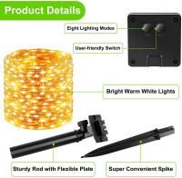 Guirnalda de luces LED Solar para exteriores, lámpara de alambre de cobre impermeable para jardín, patio, árbol, fiesta de Navidad, 8 modos, 300/200 - details 20