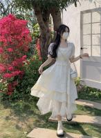 Vestido de manga corta con cuello cuadrado estilo socialité francés para mujer, nueva colección de verano, diseño ceñido y adelgazante en la cintura, - details 4