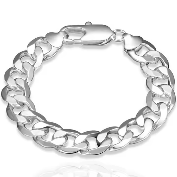 Pulsera de cadena lateral plateada de 8 pulgadas y 12 mm, accesorio de moda para hombres y mujeres, joyería de metal hecha en China - 1