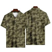 Polo hawaiano de camuflaje para hombre, camiseta de golf de manga corta con hojas 3D y rayas de vaca, ropa de calle de gran tamaño, verano - details 5
