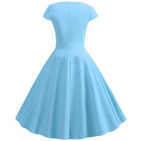 Women summer vintage with belt short sleeve v neck elegant retro swing party dresses - details 61