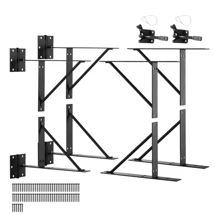SucceBuy Kit de soporte de esquina para puerta, 2 juegos, herrajes para marco antiflacidez, cerradura de pestillo y tornillos para cobertizo, corral, entrada de vehículos, puertas estables, hierro, negro - 1