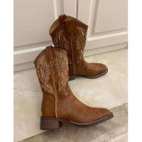 Botas vaqueras Retro con bordado occidental para mujer, botas de caballero de tacón grueso, talla grande, europeas y americanas, 2025 - details 2