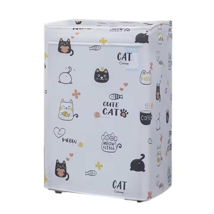 Cubierta antipolvo con patrón de dibujos animados, resistente al agua, resistente a los rayos UV, cubierta gruesa antisuciedad para lavadora de 10kg, tipo de carga frontal de gato 65X75X85 - 1