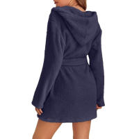 Pijama tipo jersey con capucha para mujer, albornoz cálido de color sólido para el hogar, 2024 - details 9
