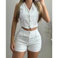 Conjunto de Dos Piezas para Mujer Chaleco Corto sin Mangas con Cuello en V y Botones - details 1