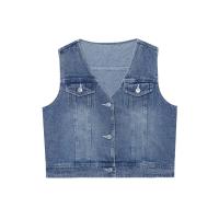 PB & ZA 2025 slim fit cuello en V casual versátil sin mangas chaleco corto de mezclilla top novedad de verano ropa de mujer - details 1