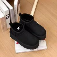 Botas cálidas de piel y lana natural para mujer, pantalones cortos de forro polar de diseñador, invierno, 2025 - details 5