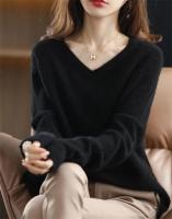 Suéter de punto de Cachemira y lana merina para mujer, camisa de manga larga con cuello en V, jersey, ropa de otoño, Top - details 5