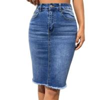 Falda Vaquera de Cintura Alta para Mujer Decoración de Borlas, Dobladillo Envolvente en la Caderal, Vestido de Medio Cuerpo para el Verano - details 0