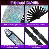 Abanico plegable grande con purpurina y funda, diseño vibrante en azul, verde y amarillo para raves, Halloween, festivales y fiestas, accesorio de fiesta unisex para actuaciones de EDM, burlesco y drag queen, accesorio para eventos EDM |   Diseño de venti - details 1