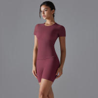 Chándal de cuello redondo para mujer, camiseta de ciclismo de secado rápido, ropa de entrenamiento transpirable, pantalones cortos deportivos para correr y gimnasio - details 46