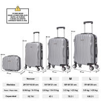 Juego de maletas ABS Rígida 4 piezasMaleta Cabina 55cmMaleta Mediana 68cmMaleta Grande 78cmNeceser 29cm NegroAzulMarinoRosaDoradaPlateadaMentaRojoMorada - details 3