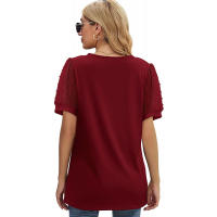 Camisa de manga corta para mujer, blusa elegante de verano a la moda, cuello en v, color sólido, tops Casuales - details 7