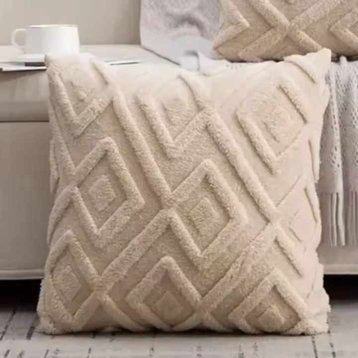 1 Uds. Funda de almohada bohemia de piel sintética de felpa, color caqui, funda de cojín decorativa suave y esponjosa de lujo, funda de almohada para sofá - 1