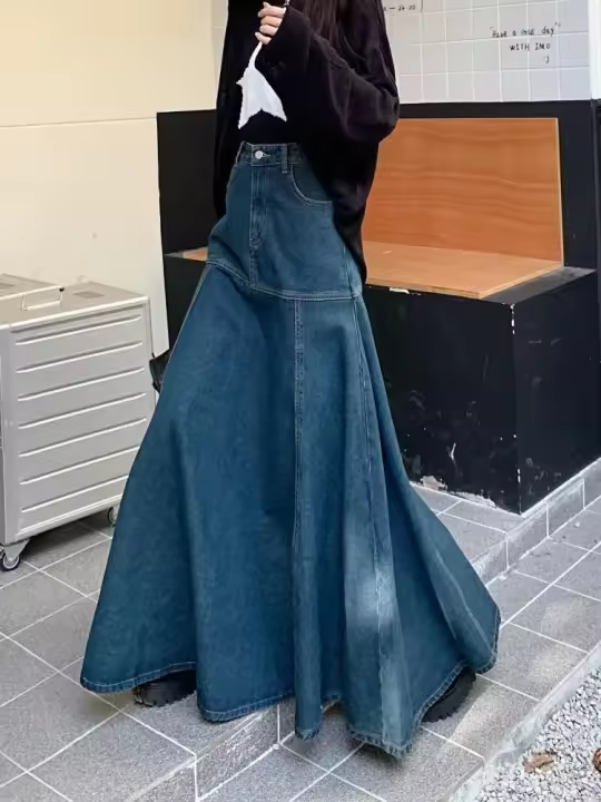 Falda de Denim de Cola de Pescado Versátil de Cintura Alta Moda para Mujeres Vestidos - 1