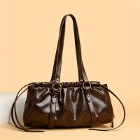 Bolso de hombro de piel sintética sintética para mujer |   Estilo Urbano Casual con Cierre de Hebilla |   Gran capacidad, diseño plisado. |   Ideal para oficina y compras. |   Disponible en marrón claro, negro, beige, café, bolso de mensajero - details 1