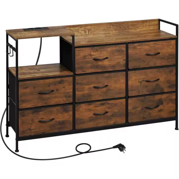 Cajonera para armario, cómoda dormitorio 8 cajones de tela, estantes de madera, cómoda de salón, cajas organizadoras, estructura metálica, estilo industrial - 1