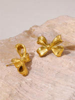 Prevenir La Alergia de Arce inoxidable de 18 Quilates Chapado Charm Joyería 2025 Estilo Caliente impermeable de oro Bowknot Bow nude Stud Pendientes - details 16