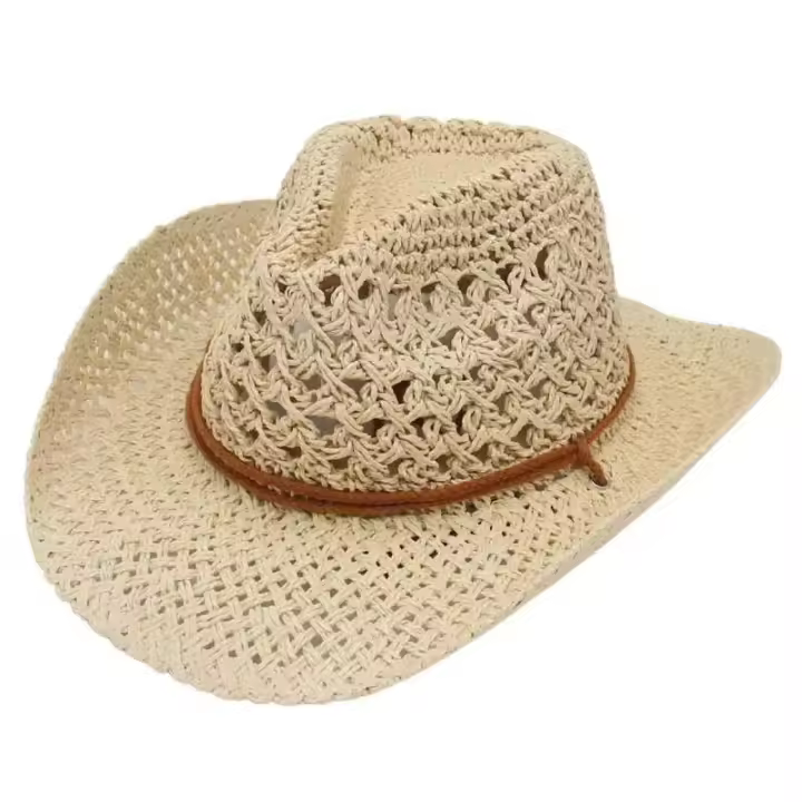 Vintage Western Cowboy Sun hombres mujeres paja viajes al aire libre estilo étnico regalo protección UV gorra Chapeau playa sombrero - 1