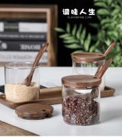 Tarro de condimentos de cocina, botella de vidrio para especias y pimienta, recipiente para refrigeración de alimentos, granos, azúcar, con tapa de madera, tarro de sal - details 11