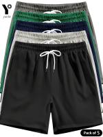 5 pantalones cortos informales holgados para hombre: negro, beige, azul marino, verde, gris con cinturilla elástica y cordón, pantalones cortos deportivos ligeros para correr con bolsillos, ropa deportiva | Estilo casual | Cintura elástica - details 0