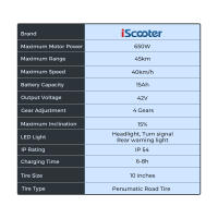 IScooter i10-patinete eléctrico plegable para adultos, patinete eléctrico de 40 KM/H, patinete eléctrico de 650W, patinete de 36V y 15Ah - details 12