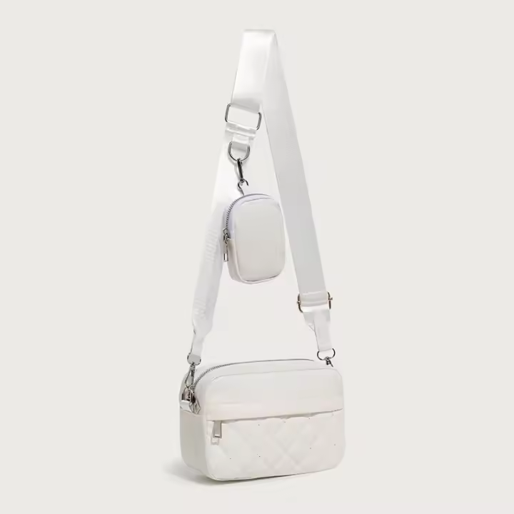 Bolso Cuadrado Bordado Clásico Mini Bolso de Cambio de Llave para Mujer con Correa de Hombro Ancho - 1
