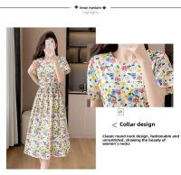 Elegante Vestido de Verano de Largo Medio Manga Corta, Estampado Floral, Vestido Liso Adelgazante - details 4