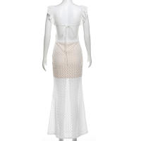 BUNO-Vestido de dos pisos de gato extraño para mujer, vestido con volantes huecos, tirantes sin espalda, encaje liso escalonado, elegante, para fiesta, ajustado - details 9