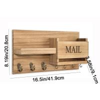 Práctico colgador de llaves de madera montado en la pared, estante de almacenamiento de llaves decorativo rústico, grande con 7 ganchos, soporte para llaves y correo para el hogar - details 0
