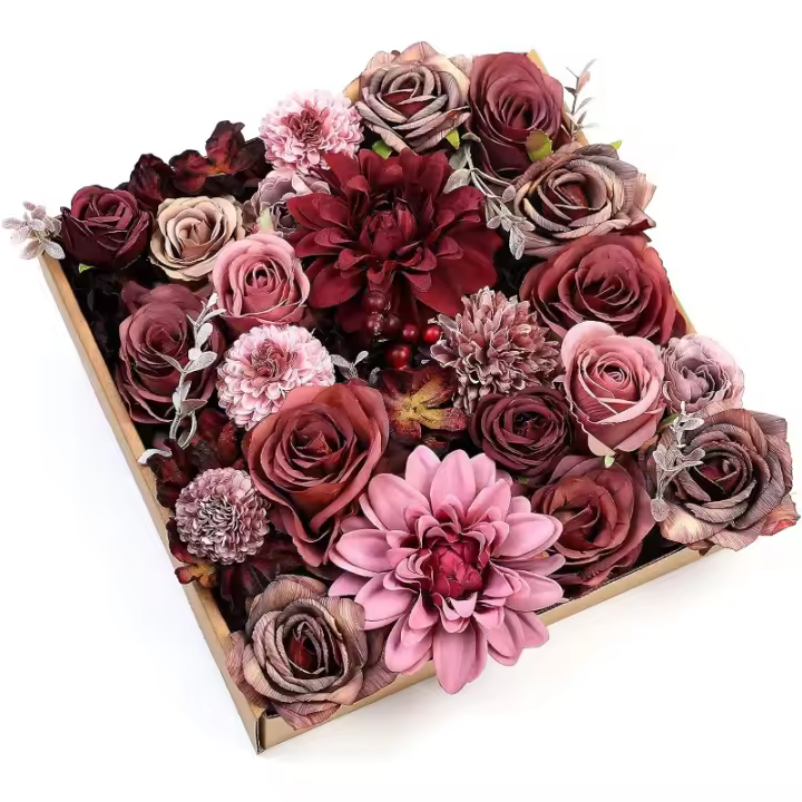 Conjunto de Caja de Flores Artificiales Hojas de Flores con Tallos para Ramos de Boda DIY - 1