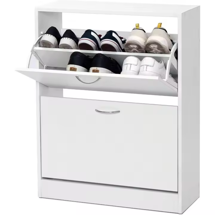 Zapatero con 2 puertas abatibles, 3 niveles, zapatero con cajón, 63 x 29 x 91,5 cm - 1