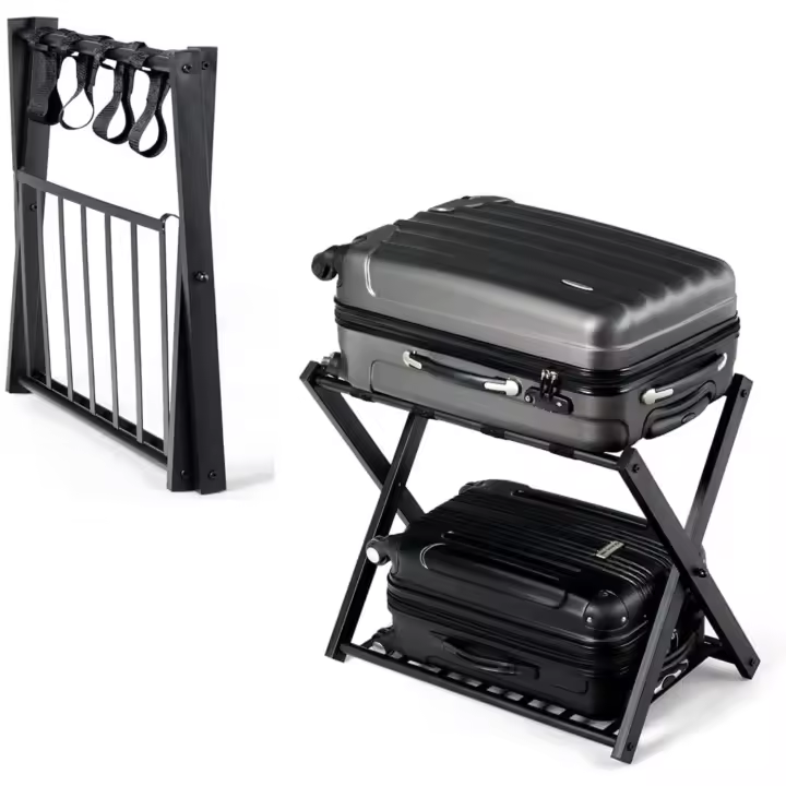 Equipaje de Almacenamiento Plegable de 2 Pisos Soporte para 2 Maletas Negro 68x44x57cm Paquete - 1